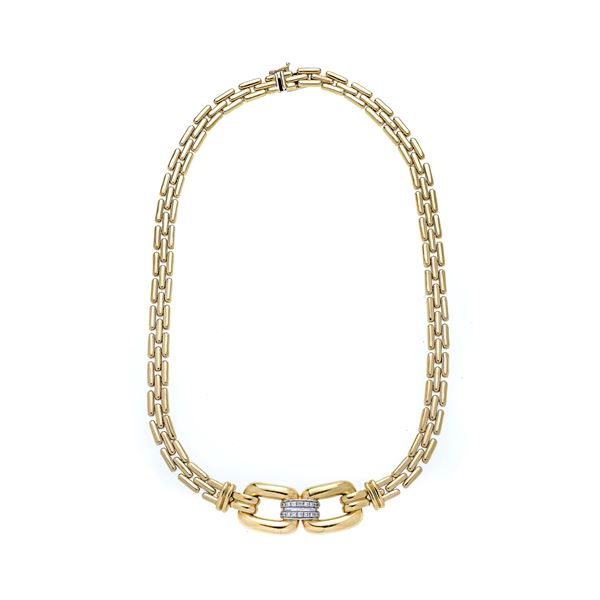 Necklace in yellow gold, white gold and diamonds