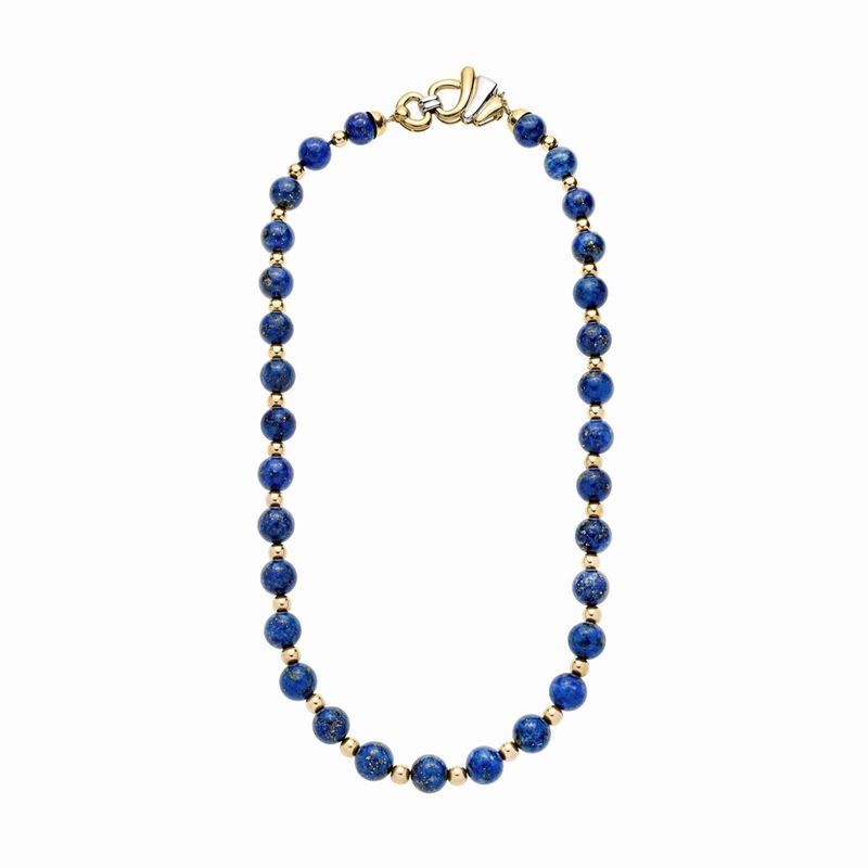 Collana in oro giallo, oro bianco e lapislazzuli