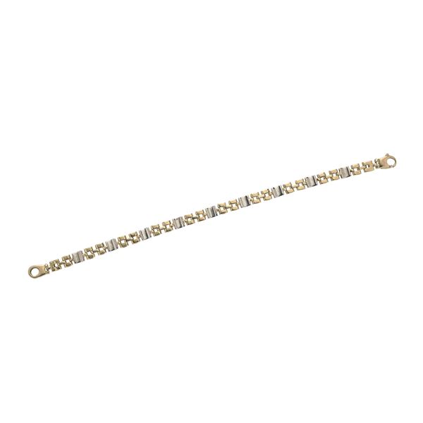 Bracciale a maglie geometriche in oro giallo e oro bianco