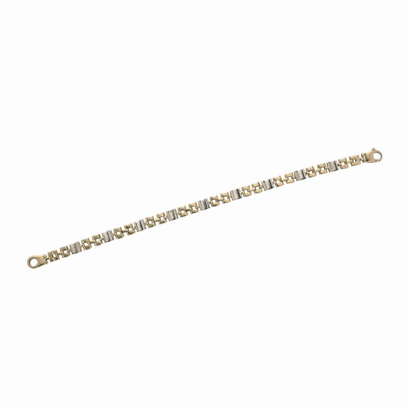 Bracciale a Maglie Geometriche in Oro Giallo e Oro Bianco