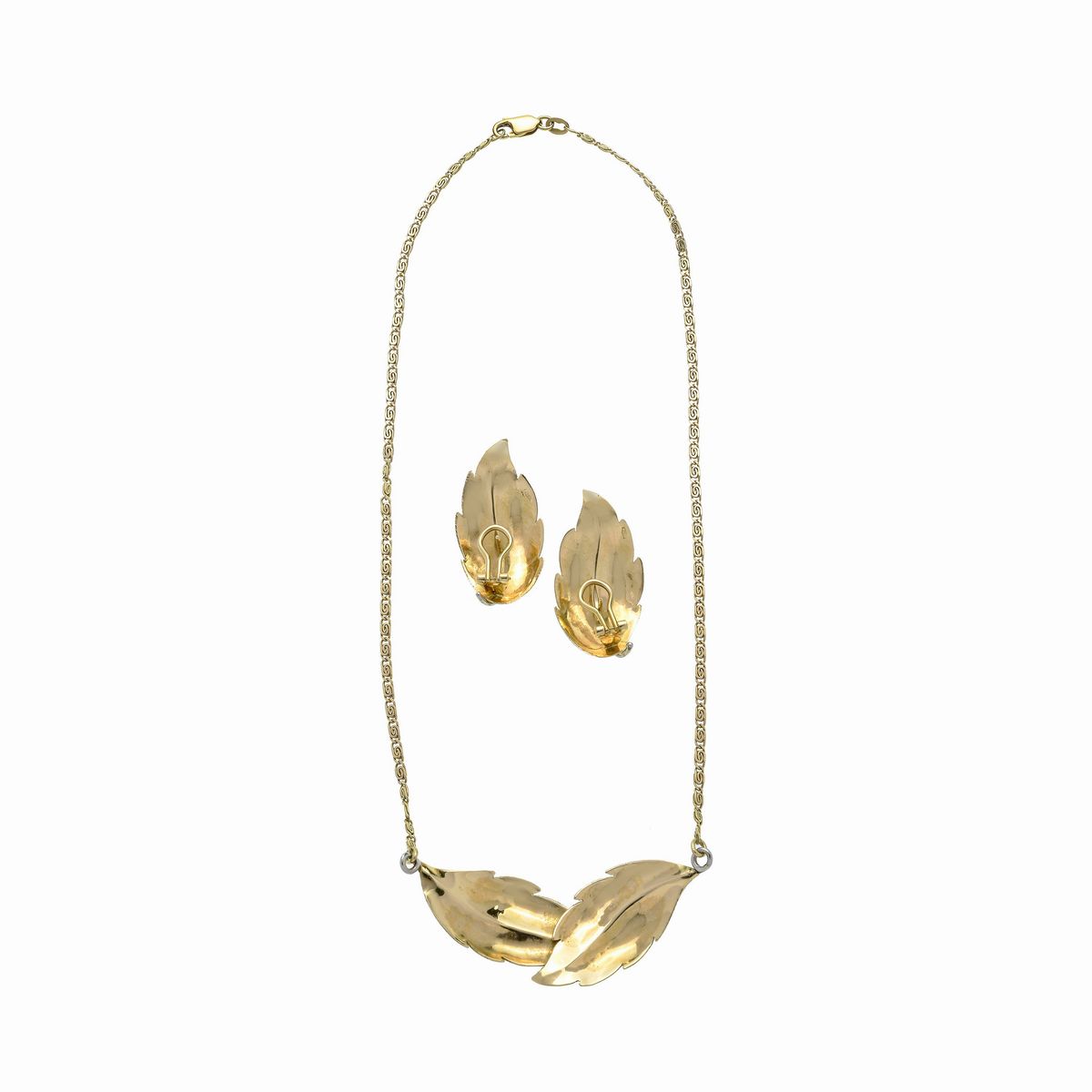 Demi-parure composta da paio di orecchini e collana Foglie in oro giallo