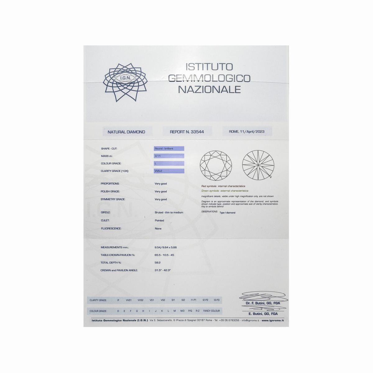 Diamante taglio brillante ct 3.11