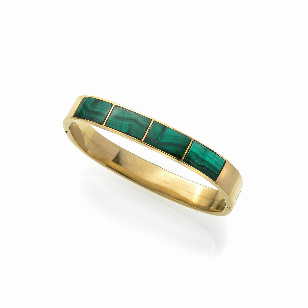 Bracciale rigido in oro giallo e malachite