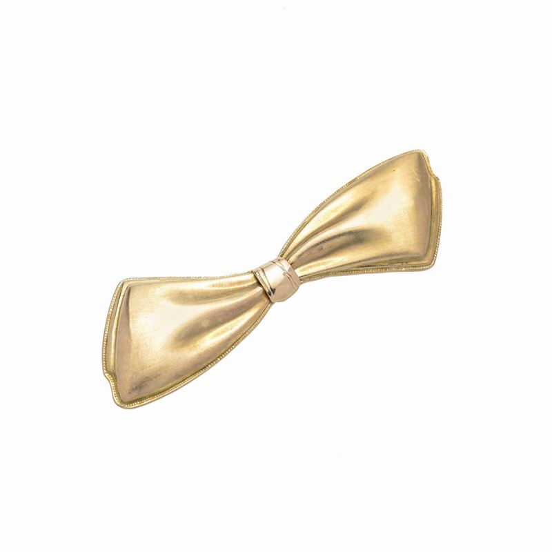 Grande Spilla Fiocco in Oro Giallo Satinato