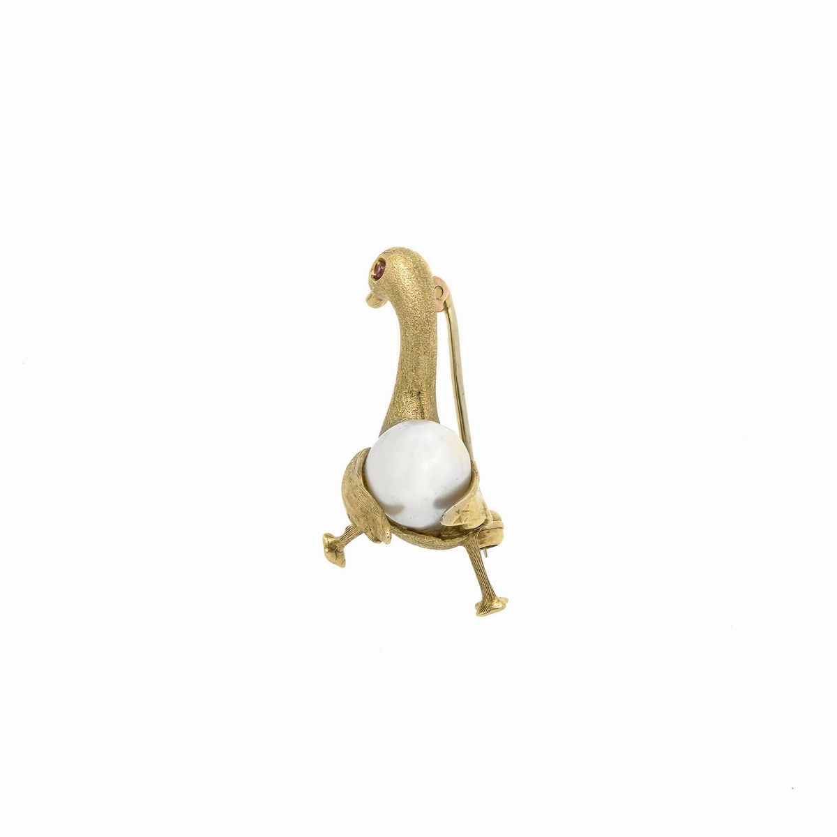 Piccola spilla "Cigno" in oro giallo e perla coltivata