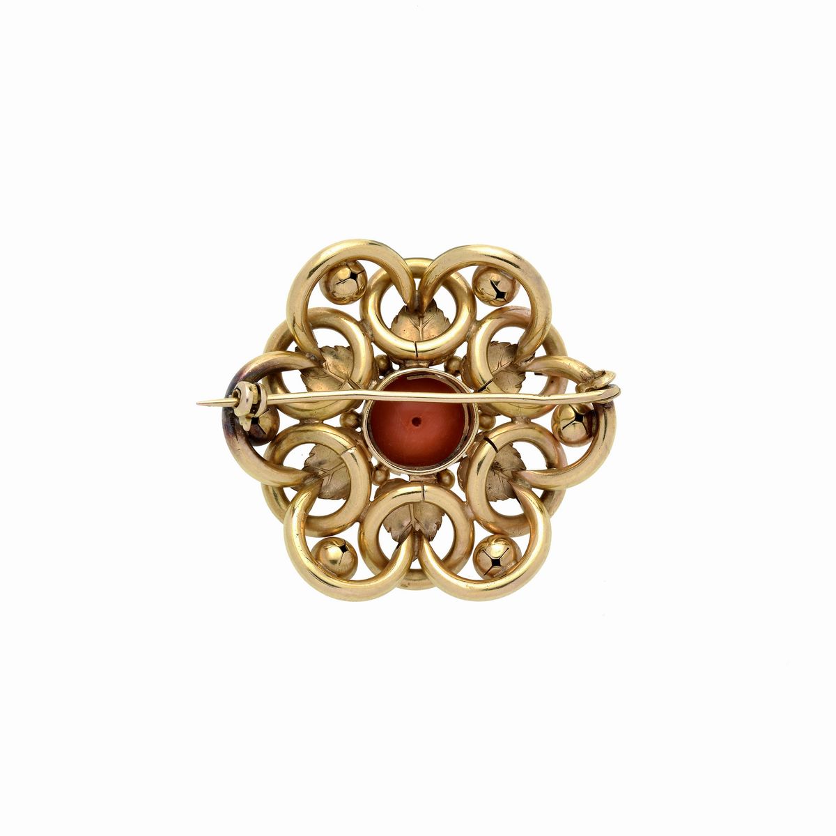 Spilla Fiore in oro giallo e corallo rosso