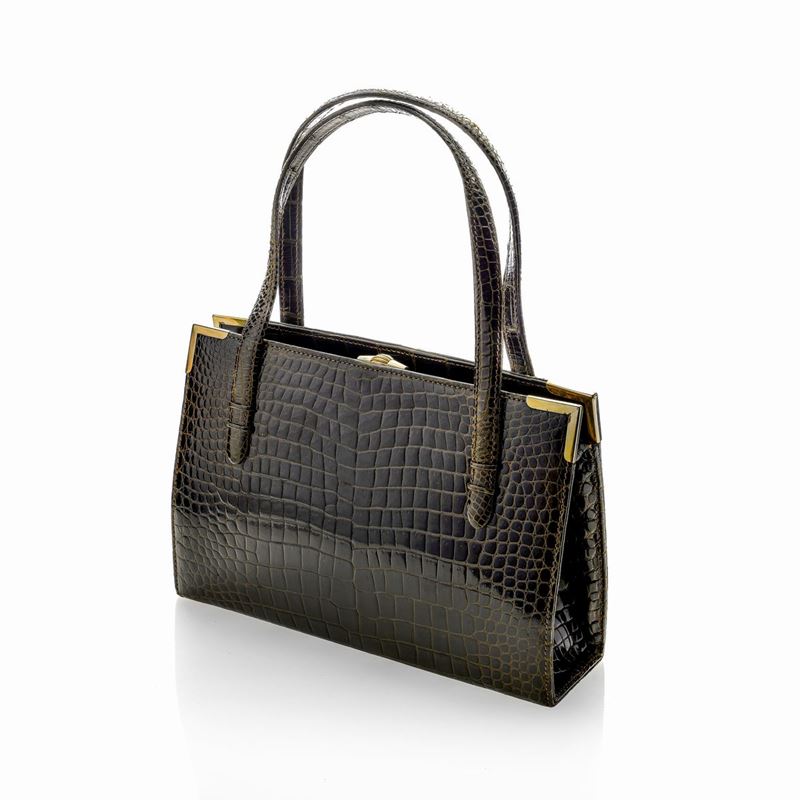 Gucci - Borsa a Mano in Coccodrillo Baby Marrone