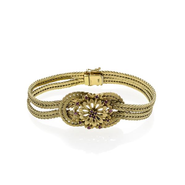 Bracciale floreale in oro giallo e rubini