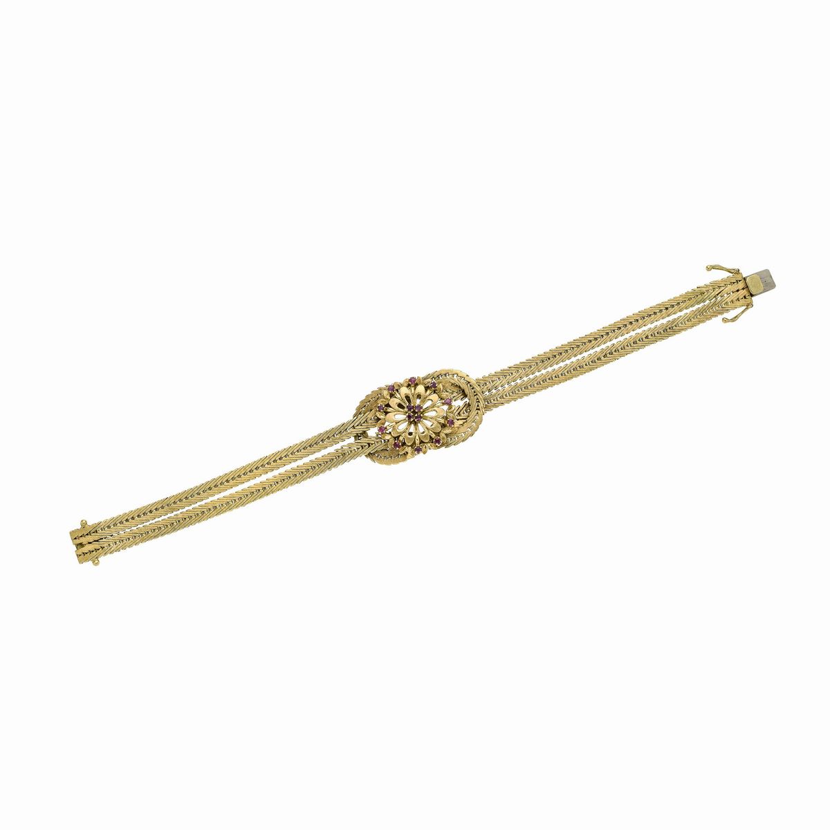 Bracciale floreale in oro giallo e rubini