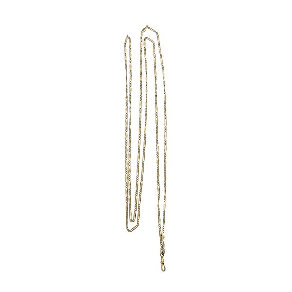 Lunga catena da orologio con moschettone in oro giallo 18 kt