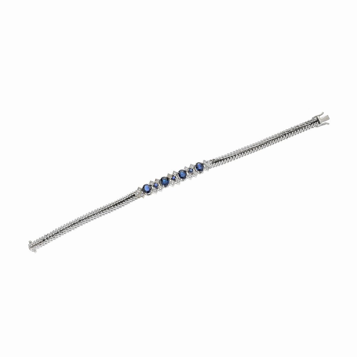 Bracciale in oro bianco, diamanti e spinelli blu