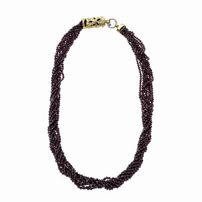Grande Collana Torchon in Granato, Oro Giallo, Oro Bianco e Diamante