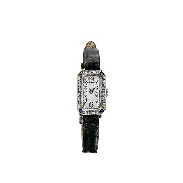 EBEL : Lady's watch in platinum, diamonds and sapphires  (Twenties-thirties)  - Auction Antique, Modern, Design Jewelery and Bijoux Auction - Curio - Casa d'aste in Firenze