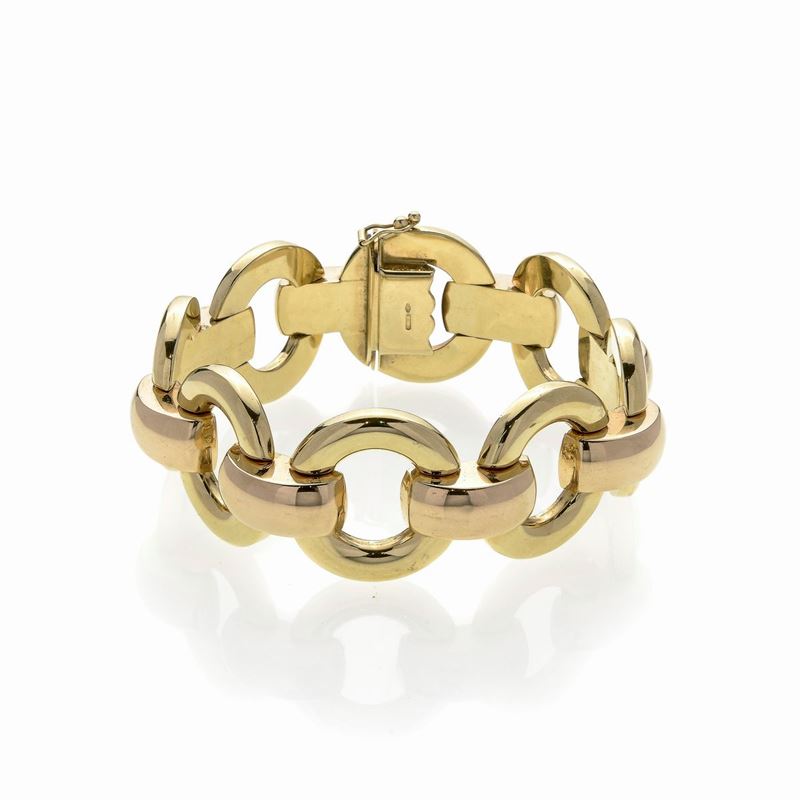 Alto bracciale in oro giallo e oro rosa