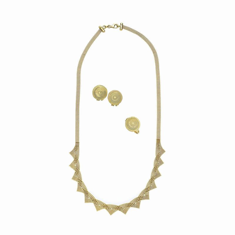 Girocollo e demi-parure in oro giallo 18 kt composta da paio di orecchini e anello