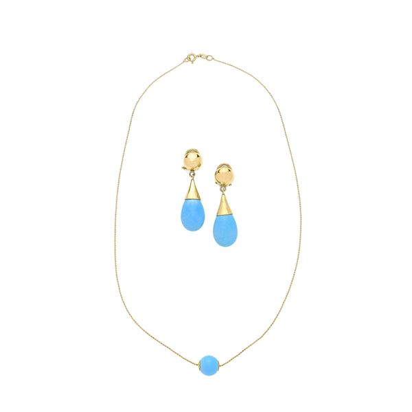 Set in 18 kt yellow gold and turquoise paste