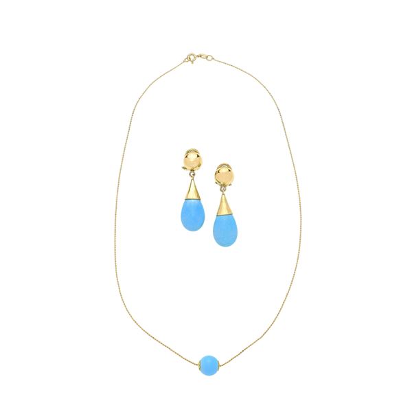 Parure in oro giallo 18 kt e pasta di turchese