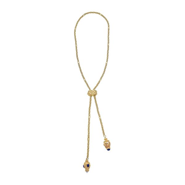 Collana con saliscendi in oro giallo e lapislazzuli