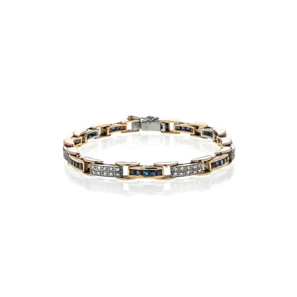 Bracelet in 9 kt yellow gold, diamonds and sapphires