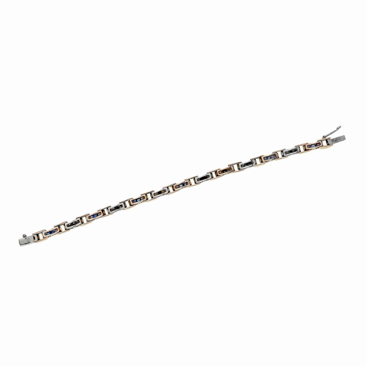 Bracciale in oro giallo 9 kt, diamanti e zaffiri