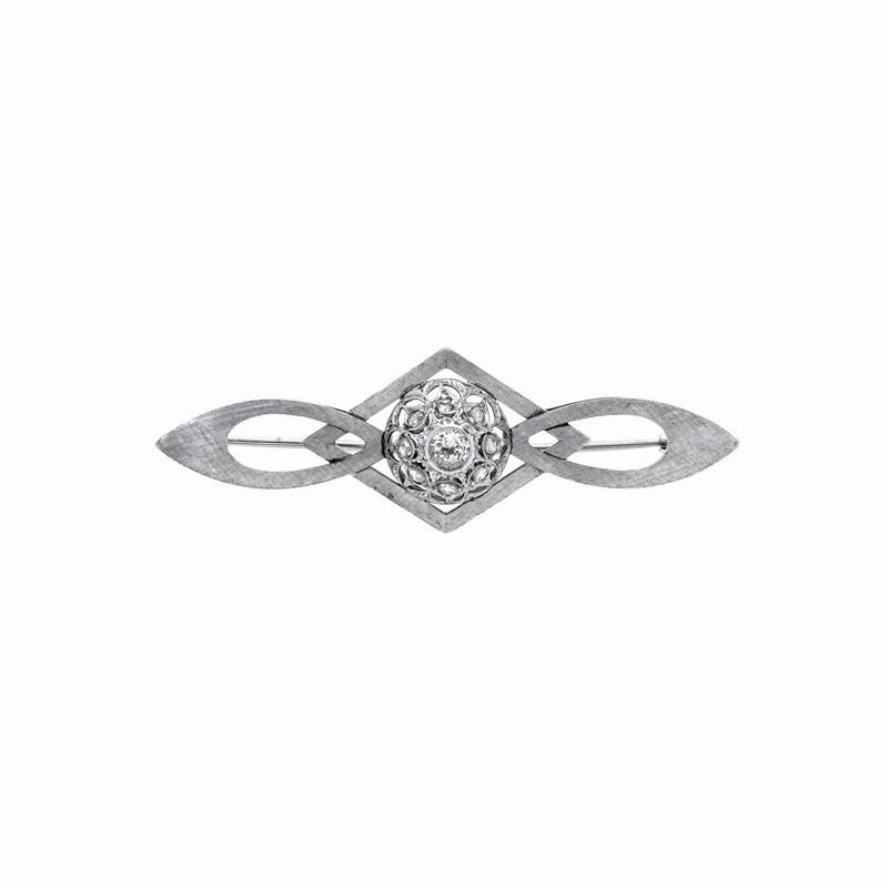 Spilla a barretta in oro bianco 18 kt e diamanti