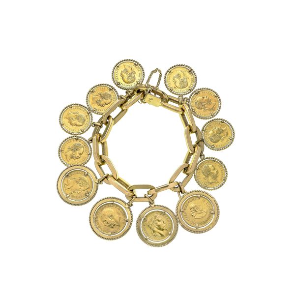 Large yellow gold bracelet with 12 coins
