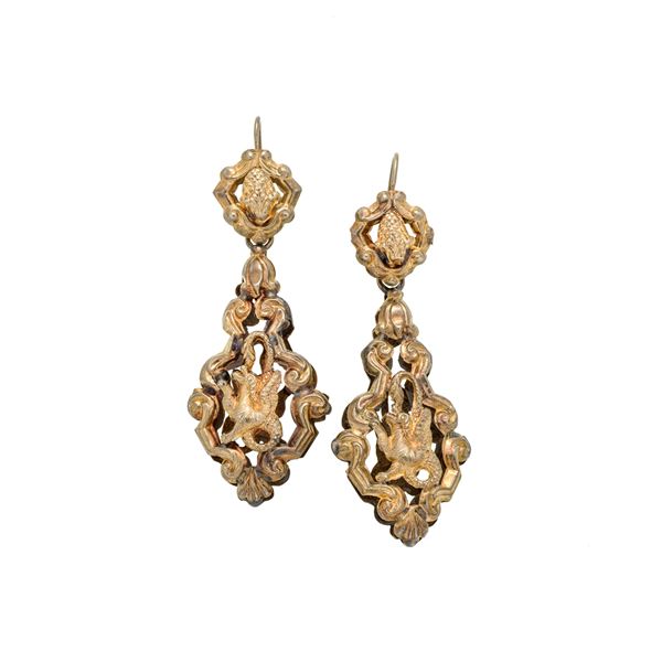 Pair of yellow gold pendant earrings