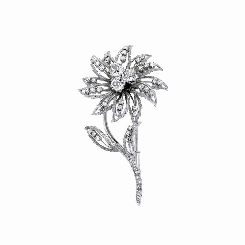 Spilla fiore in oro bianco e diamanti
