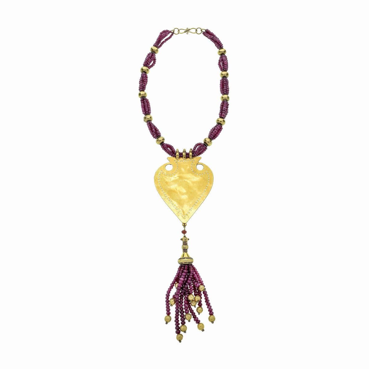 Collana Scudo con Nappa pendente in oro giallo 18 kt, rubini e diamanti