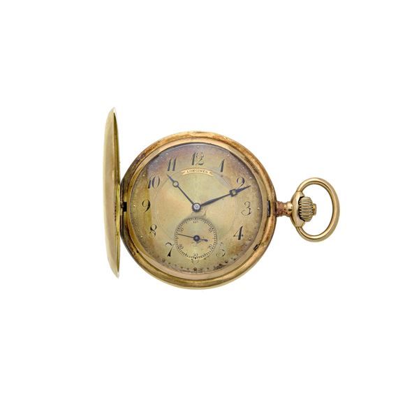 LONGINES - Double case pocket watch in yellow gold