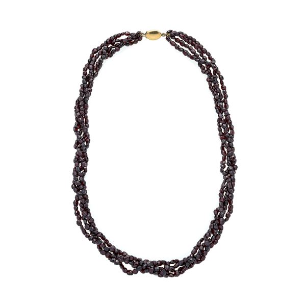 Four-strand garnet and yellow gold necklace