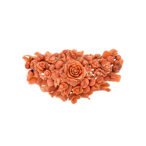 Grande spilla in oro 9 kt e corallo rosa salmone