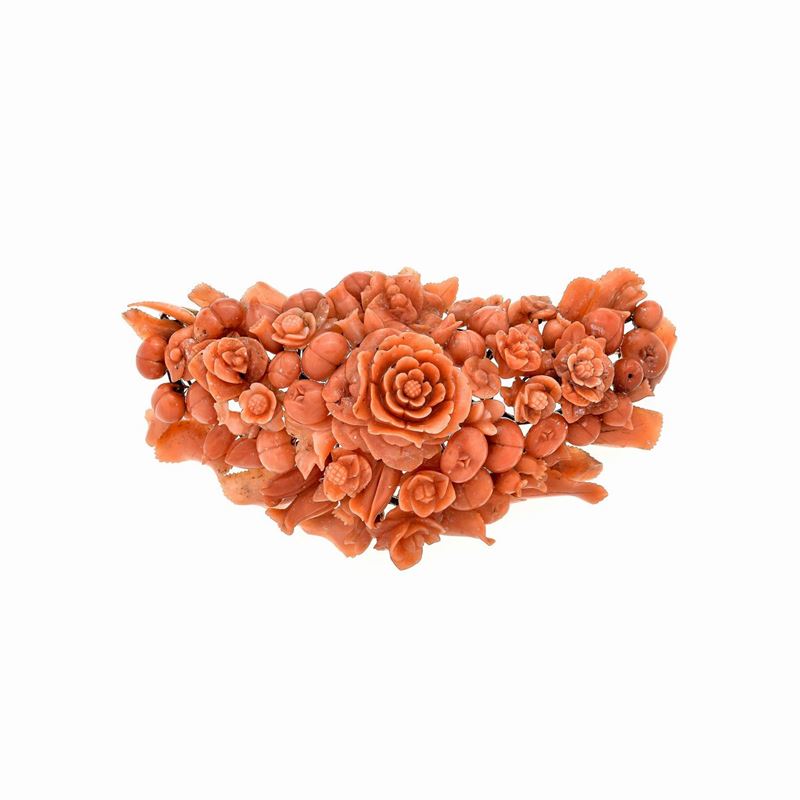 Grande spilla in oro 9 kt e corallo rosa salmone