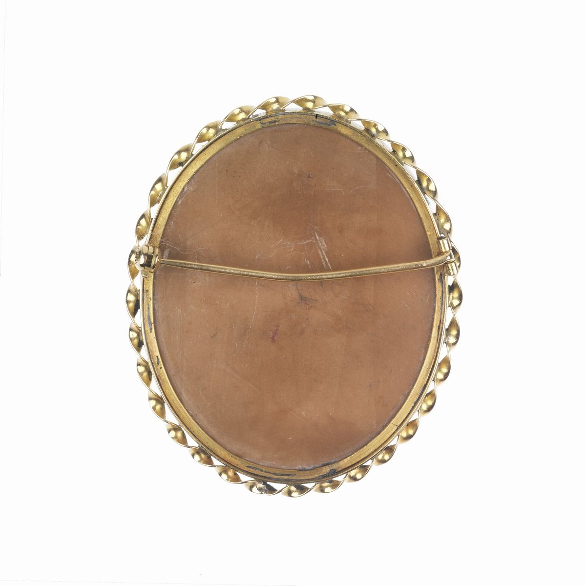 Grande spilla ovale in oro giallo 18 kt e pietra lavica