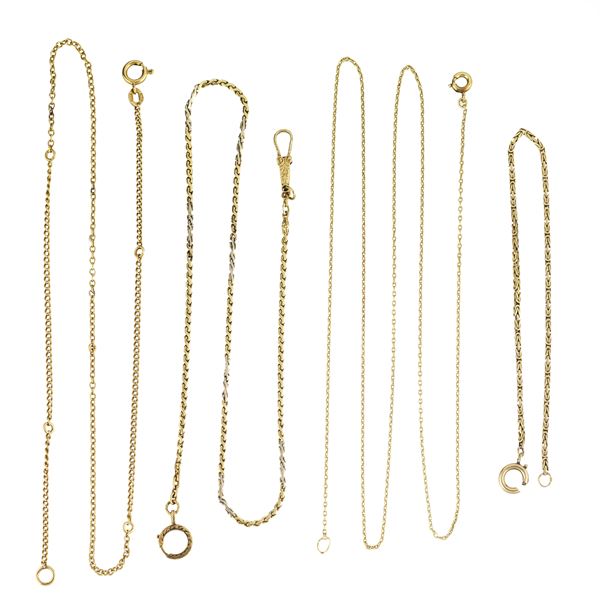 Lot of three link necklaces and one bracelet in 18 kt gold  - Auction Auction of Antique, Modern, Wristwatches and Jewellery from a Roman Collection - Curio - Casa d'aste in Firenze