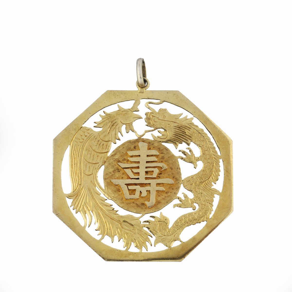 Grande medaglione cinese in oro giallo 14 kt