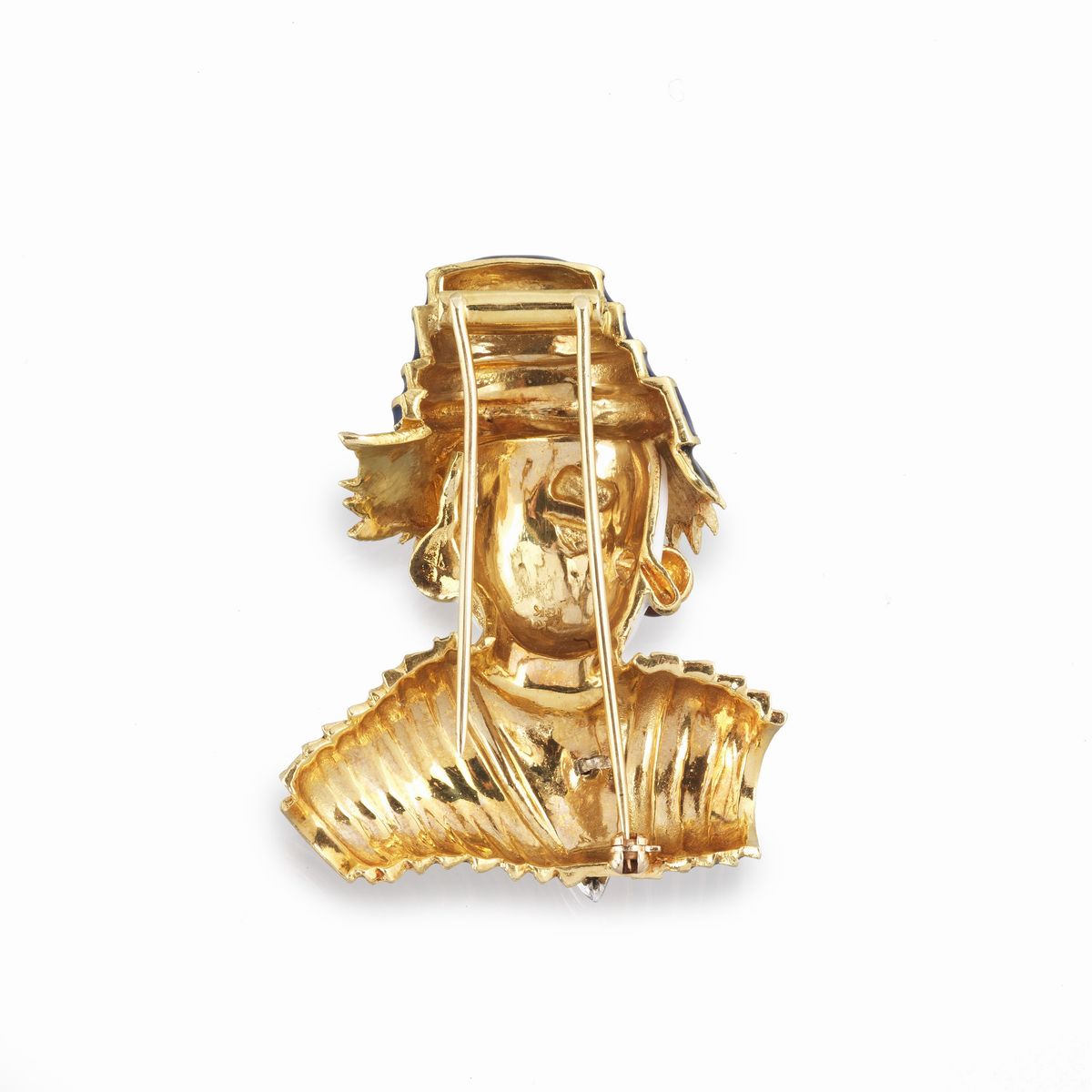 Spilla pagliaccio in oro giallo, diamanti e smalti policromi