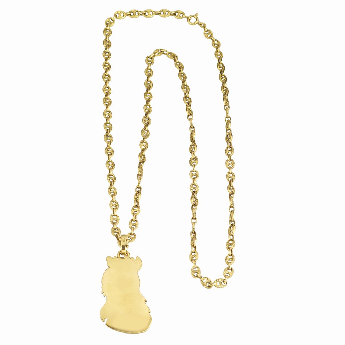 Pendente testa di Cavallo con catena a maglie marine in oro giallo 18 kt