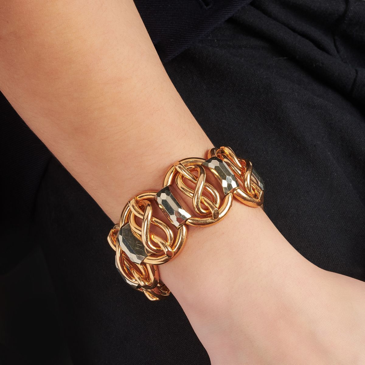 Alto bracciale a maglie in oro giallo e bianco 18 kt