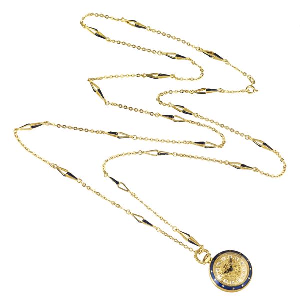 18 Kt yellow gold and blue enamel Melpier Watch with long chain in yellow gold and blue enamel  (Beginning of the 20th century)  - Auction Auction of Antique, Modern, Wristwatches and Jewellery from a Roman Collection - Curio - Casa d'aste in Firenze