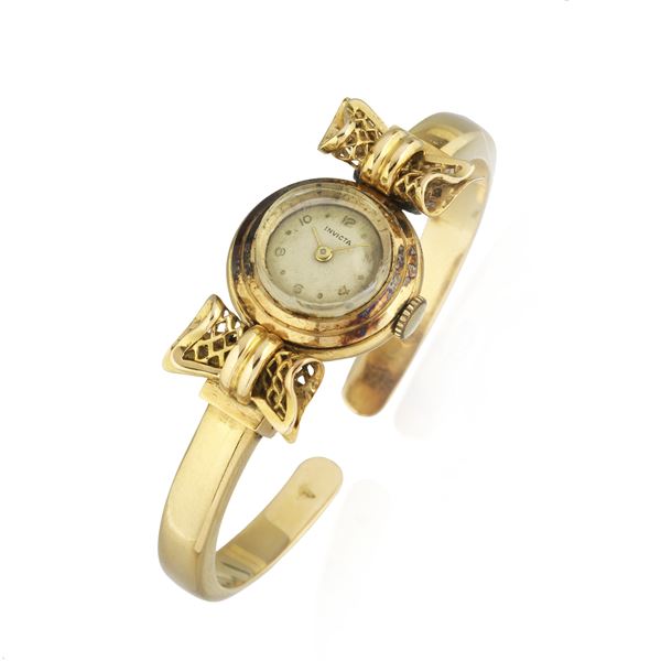 Bracciale orologio in oro giallo 18 kt Invicta  (Anni Cinquanta)  - Asta Asta di  Gioielli Antichi, Moderni,  Orologi da Polso e Gioielli da una Collezione Romana - Curio - Casa d'aste in Firenze