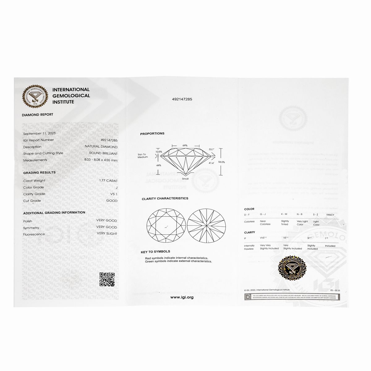 Diamante taglio brillante di ct 1.77