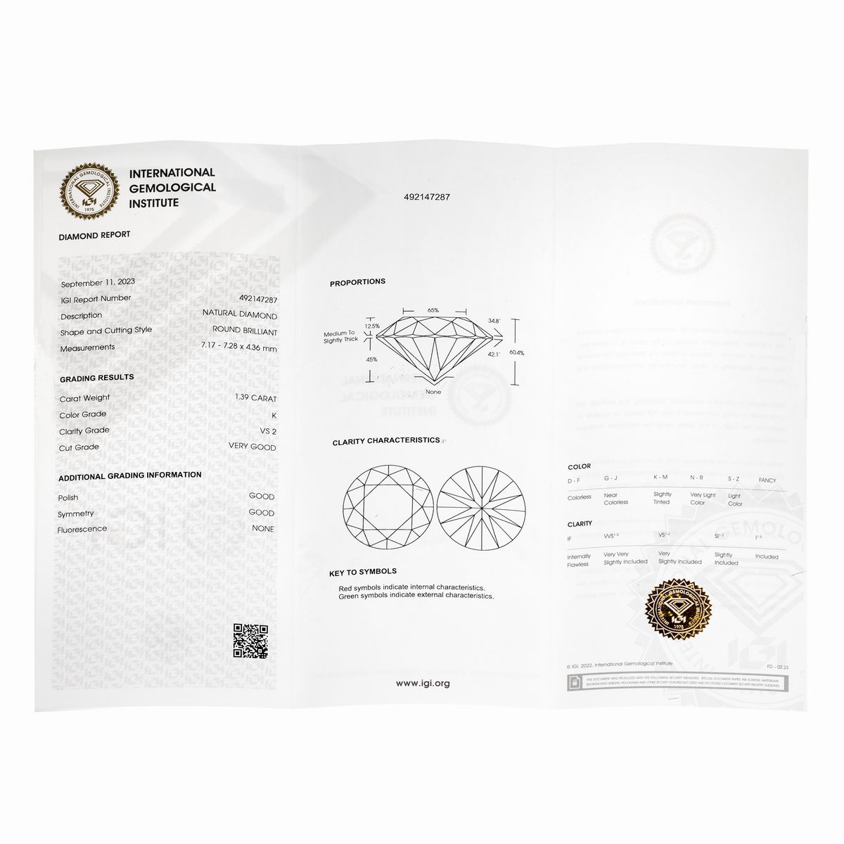 Diamante taglio brillante ct 1.39