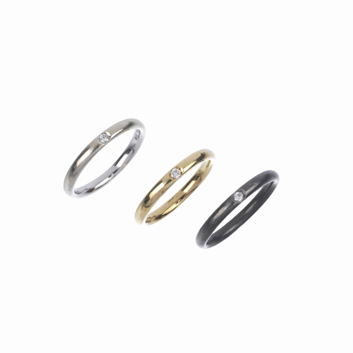 Pomellato - Tre Anelli Lucciole in Oro Giallo, Bianco e Brunito 18 Kt e Diamanti