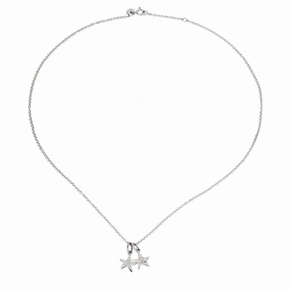 POMELLATO - White gold link chain and two pendant stars in white gold and Dodo diamonds