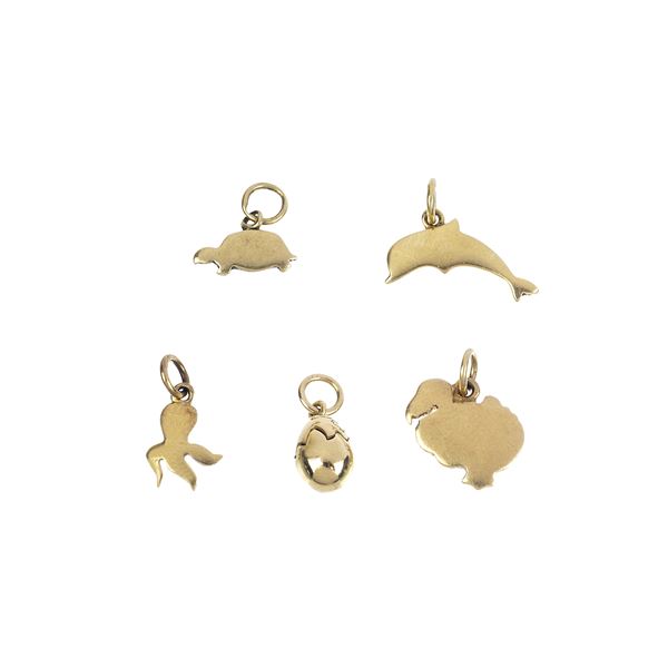 POMELLATO - Five Dodo yellow gold animalier pendants