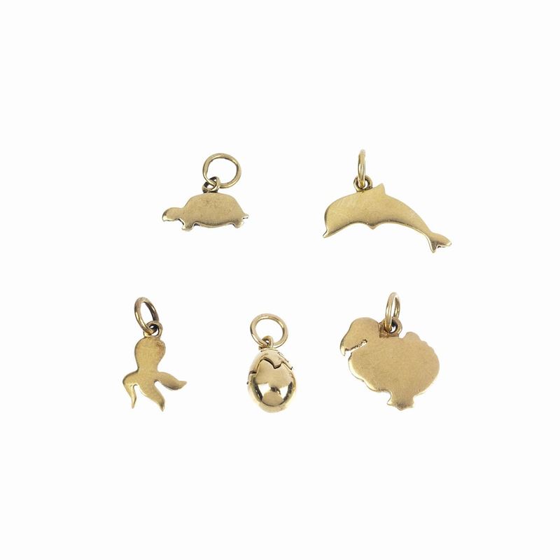 Pomellato - Cinque Pendenti Animalier in Oro Giallo 18 Kt Dodo