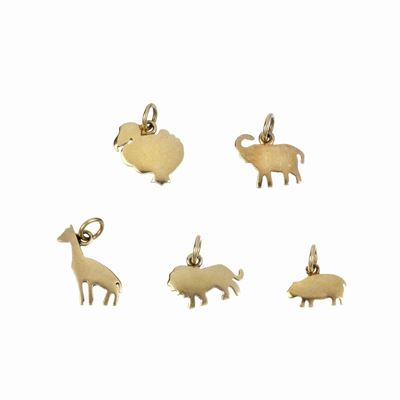 Cinque Pendenti Animalier in Oro Giallo 18 Kt Dodo
