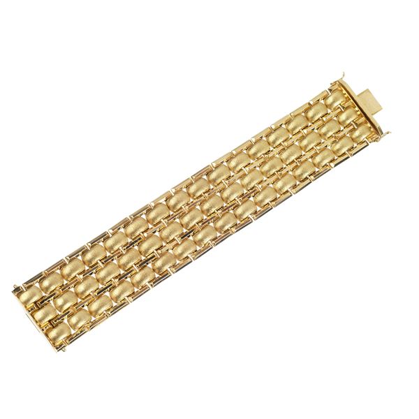 Alto bracciale ad imitazione del tessuto in oro giallo 18 kt