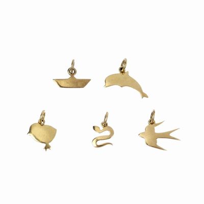 Cinque Pendenti Animalier in Oro Giallo 18 Kt Dodo